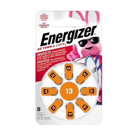 Energizer Energizer EZ Turn & Lock Size 13, 8-Pack, Orange - For Hearing Aid - 1.4 V DC - Zinc Air - 8 AZ13DP-8